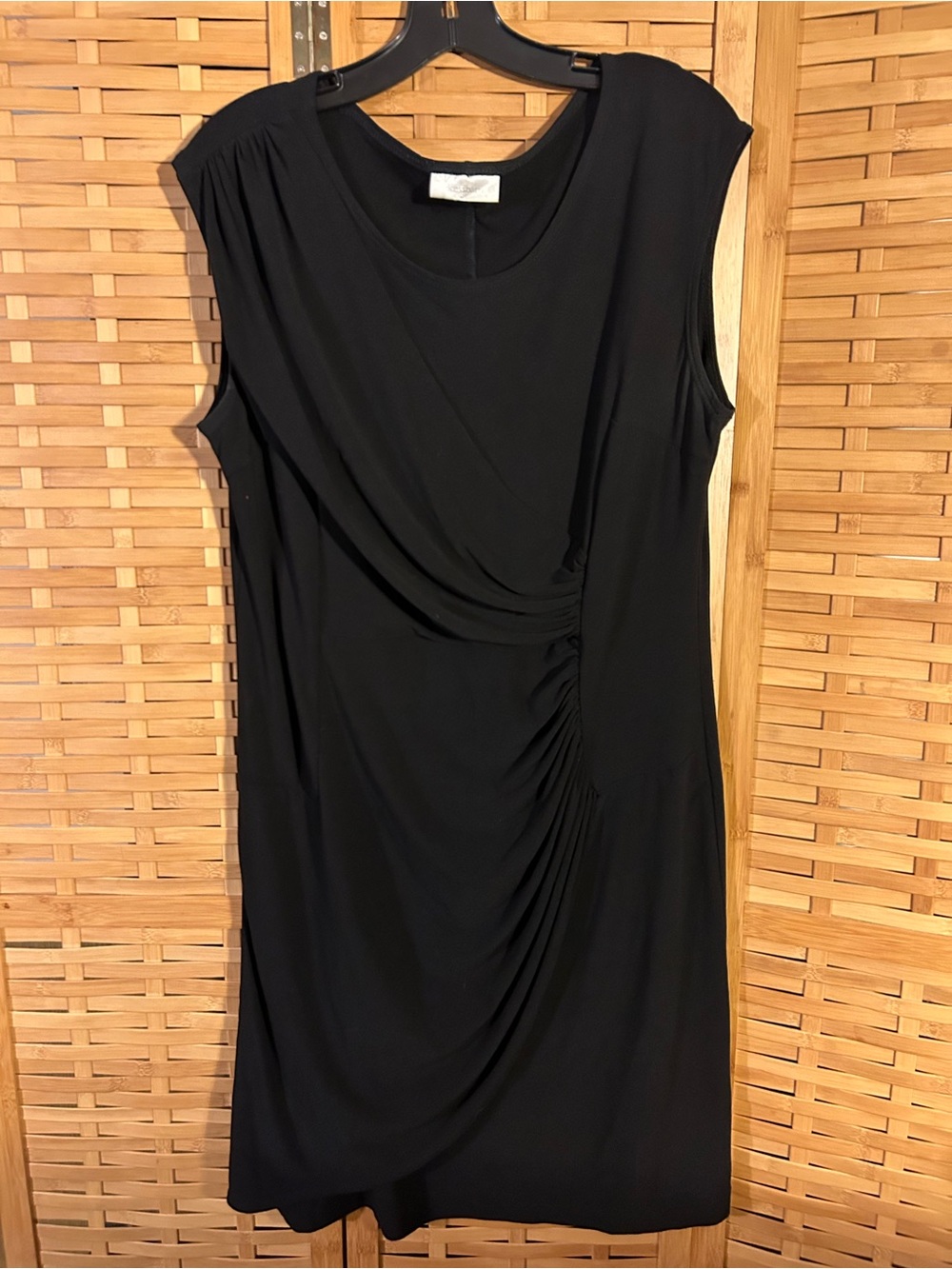 🔥3/$8- dressbarn Black Draped Ruched Sleeveless Sheath Dress